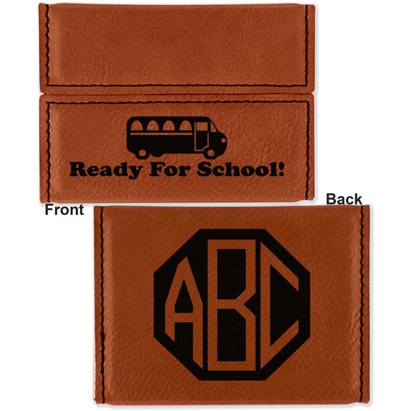School Bus Leather Business Card Holder - Front Back