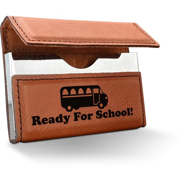 Custom School Bus Leatherette Business Card Holder - Single Sided (Personalized)