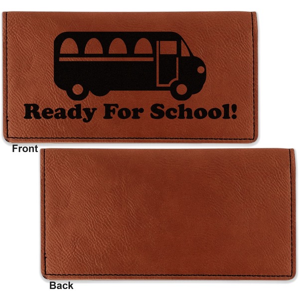 School Bus Leather Checkbook Holder Front and Back Single Sided - Apvl