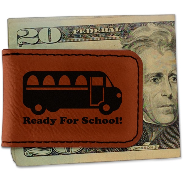Custom School Bus Leatherette Magnetic Money Clip - Single Sided (Personalized)