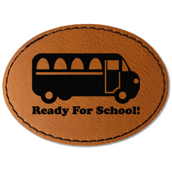 School Bus Faux Leather Iron On Patch - Oval (Personalized)