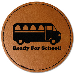School Bus Faux Leather Iron On Patch - Round (Personalized)