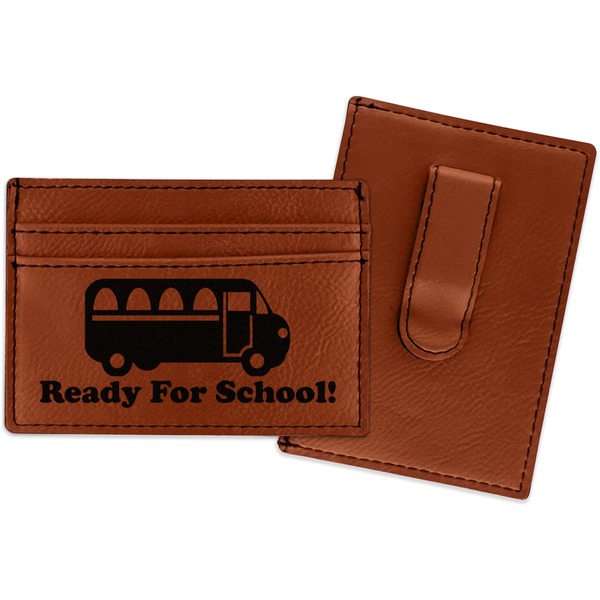 Custom School Bus Leatherette Wallet with Money Clip (Personalized)