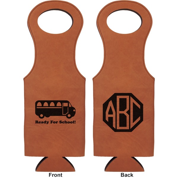 School Bus Leatherette Wine Tote Double Sided - Front and Back