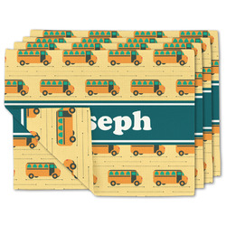 School Bus Double-Sided Linen Placemat - Set of 4 w/ Name or Text