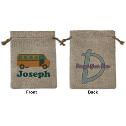 School Bus Medium Burlap Gift Bag - Front & Back (Personalized)