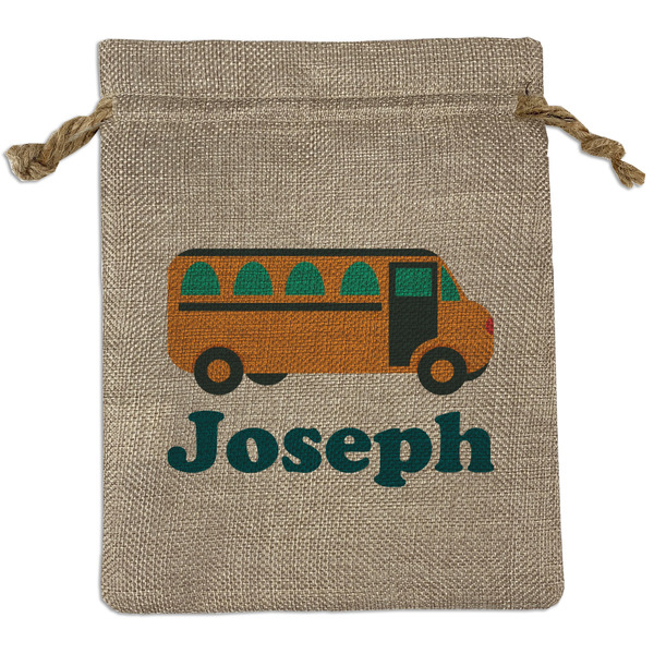 Custom School Bus Medium Burlap Gift Bag - Front (Personalized)