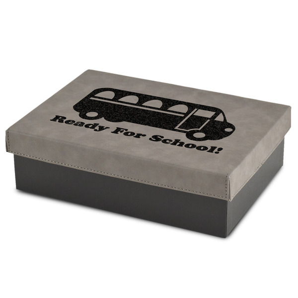 Custom School Bus Medium Gift Box w/ Engraved Leather Lid (Personalized)