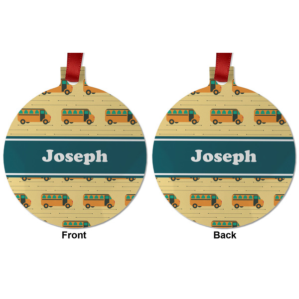 School Bus Metal Ball Ornament - Front and Back