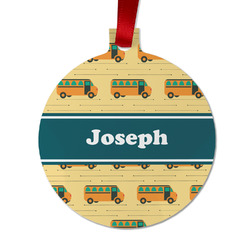 School Bus Metal Ball Ornament - Double Sided w/ Name or Text