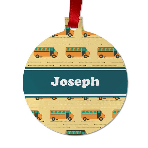 Custom School Bus Metal Ball Ornament - Double Sided w/ Name or Text