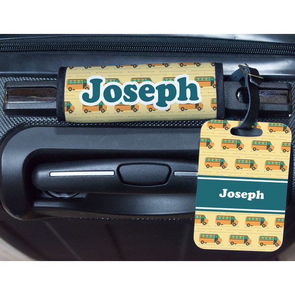 School Bus Metal Luggage Tag & Handle Wrap - In Context
