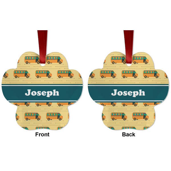 School Bus Metal Paw Ornament - Front and Back