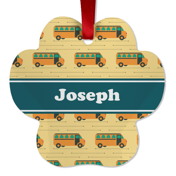Custom School Bus Metal Paw Ornament - Double Sided w/ Name or Text