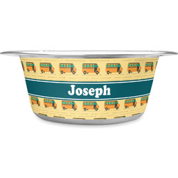 School Bus Stainless Steel Dog Bowl - Medium (Personalized)