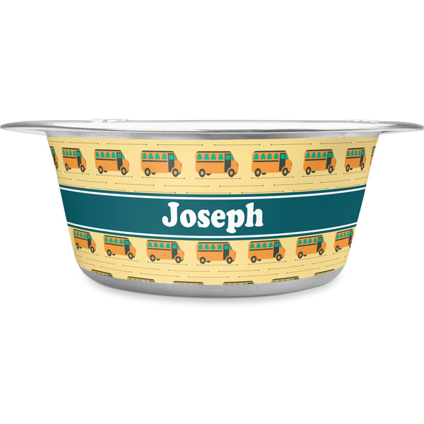 Custom School Bus Stainless Steel Dog Bowl - Large (Personalized)