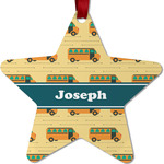 School Bus Metal Star Ornament - Double Sided w/ Name or Text
