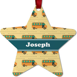 School Bus Metal Star Ornament - Double Sided w/ Name or Text