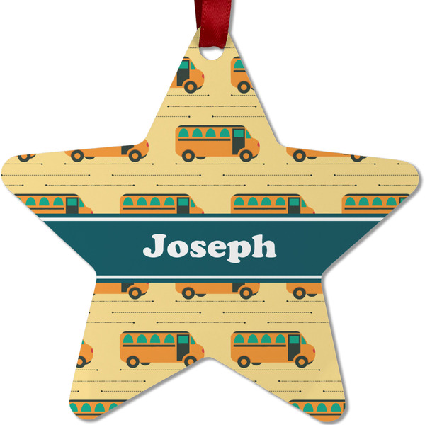 Custom School Bus Metal Star Ornament - Double Sided w/ Name or Text