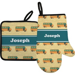 School Bus Oven Mitt & Pot Holder Set w/ Name or Text