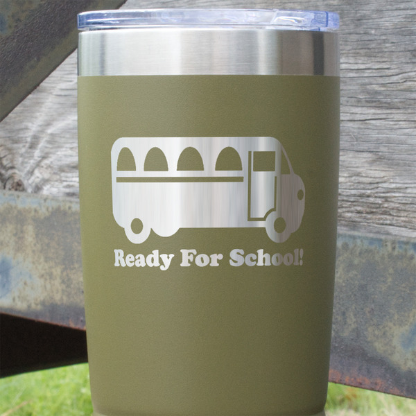 School Bus Olive Polar Camel Tumbler - 20oz - Close Up