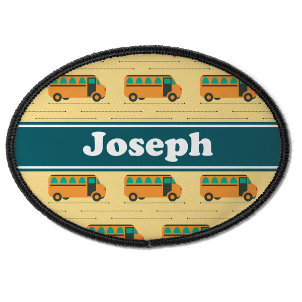 Custom School Bus Iron On Oval Patch w/ Name or Text