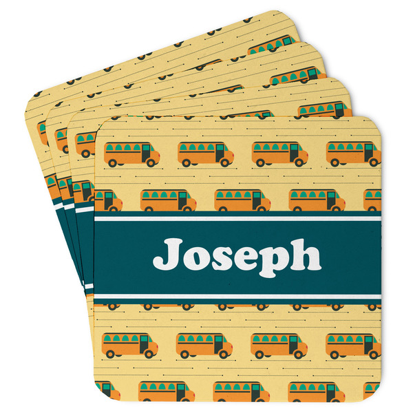 Custom School Bus Paper Coasters w/ Name or Text