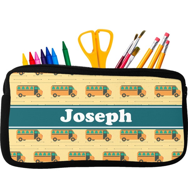 Custom School Bus Neoprene Pencil Case - Small w/ Name or Text