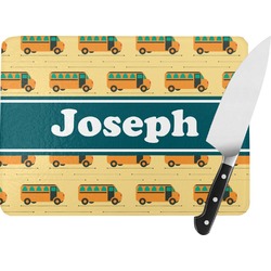 School Bus Rectangular Glass Cutting Board - Large - 15.25"x11.25" w/ Name or Text