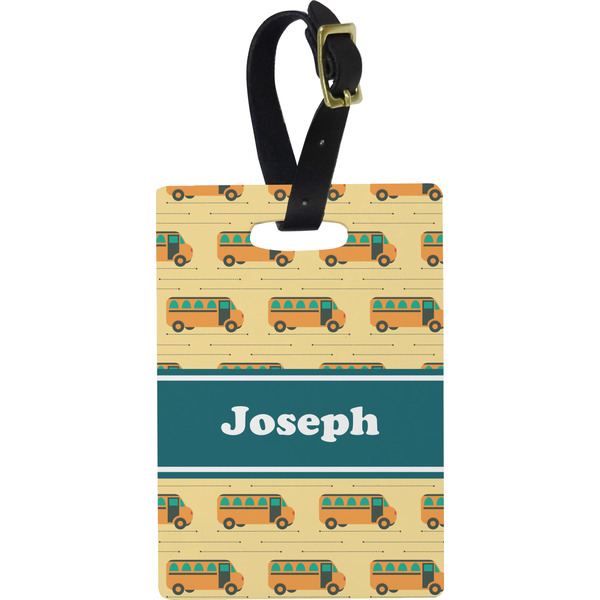 Custom School Bus Plastic Luggage Tag - Rectangular w/ Name or Text