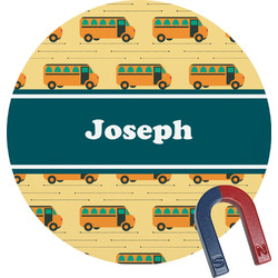 School Bus Round Fridge Magnet (Personalized)