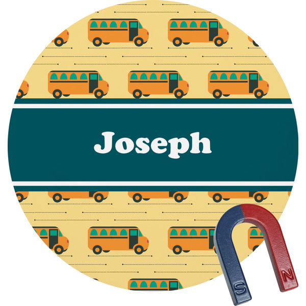 Custom School Bus Round Fridge Magnet (Personalized)