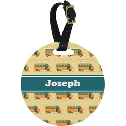 School Bus Plastic Luggage Tag - Round (Personalized)