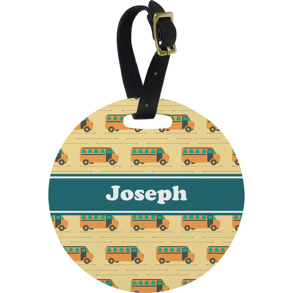 Custom School Bus Plastic Luggage Tag - Round (Personalized)