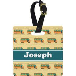 School Bus Plastic Luggage Tag - Square w/ Name or Text