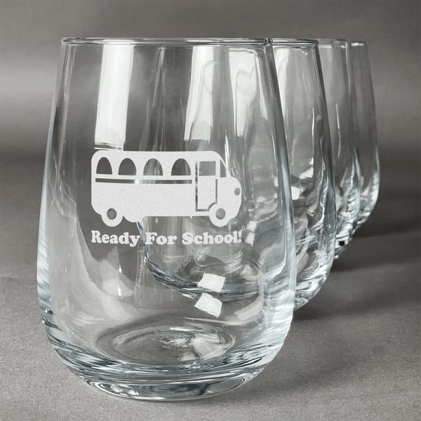 Custom School Bus Stemless Wine Glasses (Set of 4) (Personalized)