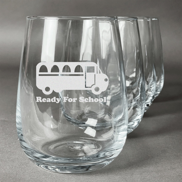 Custom School Bus Stemless Wine Glasses (Set of 4) (Personalized)