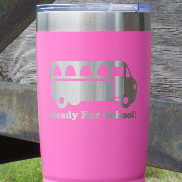 School Bus Pink Polar Camel Tumbler - 20oz - Close Up