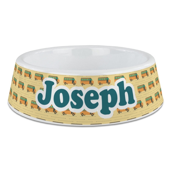 Custom School Bus Plastic Dog Bowl - Large (Personalized)