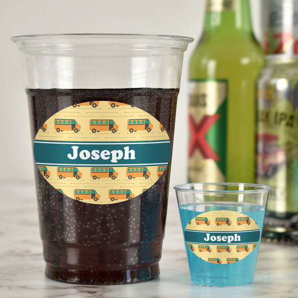 School Bus Plastic Shot Glasses - In Context