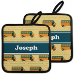School Bus Pot Holders - Set of 2 w/ Name or Text