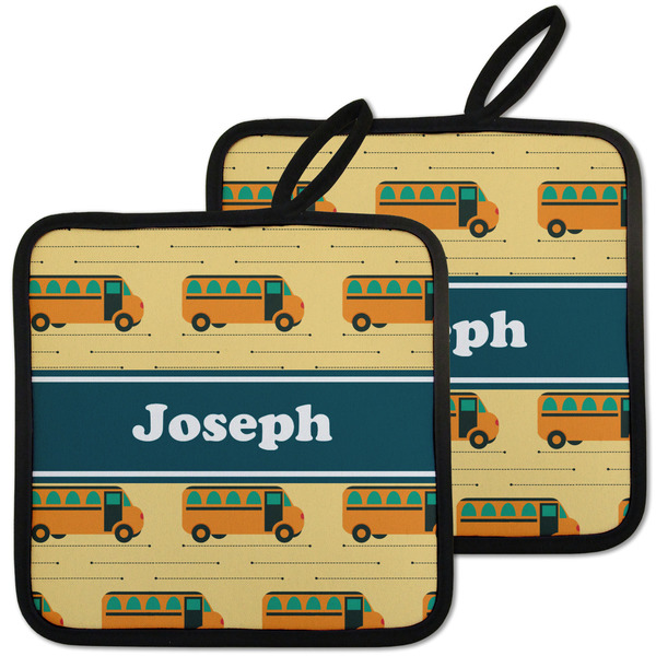 Custom School Bus Pot Holders - Set of 2 w/ Name or Text