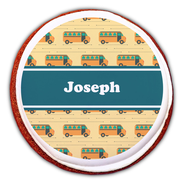School Bus Printed Icing Circle - Large - On Cookie