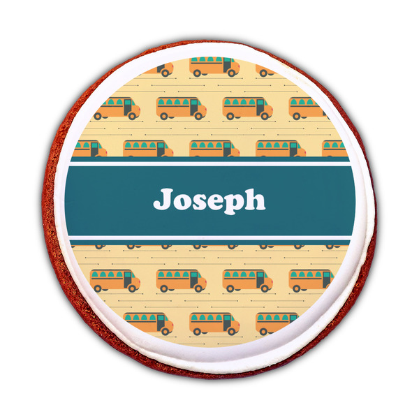 School Bus Printed Icing Circle - Medium - On Cookie