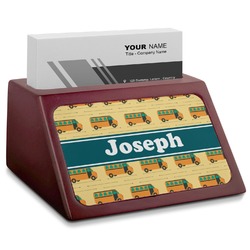 School Bus Red Mahogany Business Card Holder (Personalized)