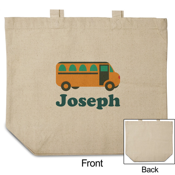 School Bus Reusable Cotton Grocery Bag - Front & Back View