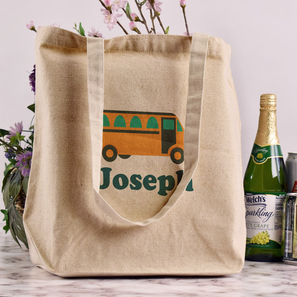 School Bus Reusable Cotton Grocery Bag - In Context