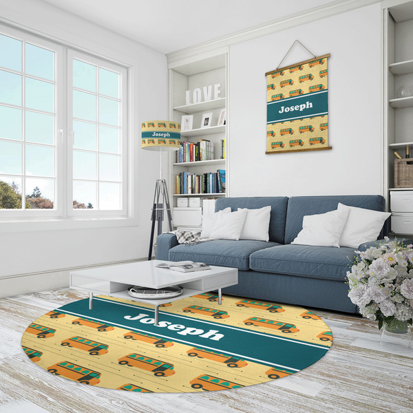 School Bus Round Area Rug - IN CONTEXT
