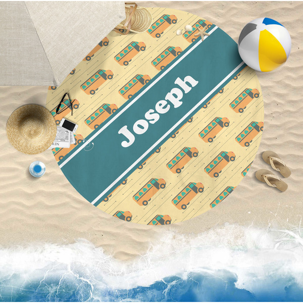 School Bus Round Beach Towel Lifestyle