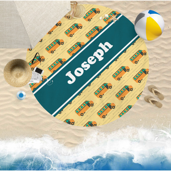 School Bus Round Beach Towel Lifestyle
